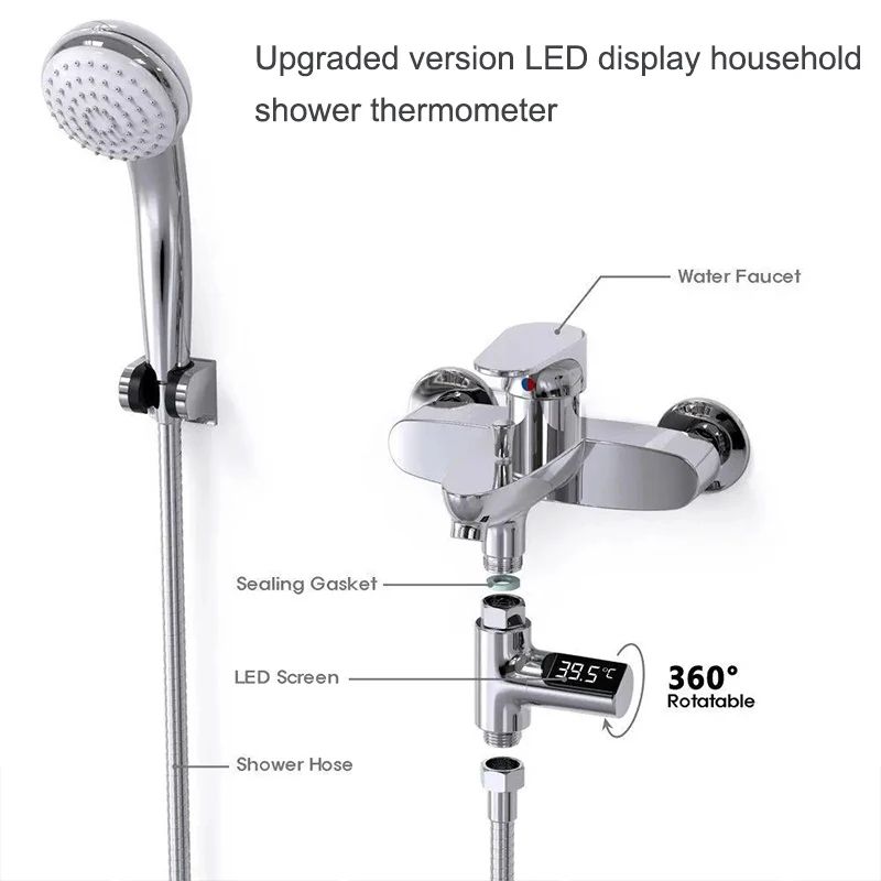 LED Display Household Water Shower Thermometer Flow Selfpowered Thermometer For Baby Care Energy Mo 1