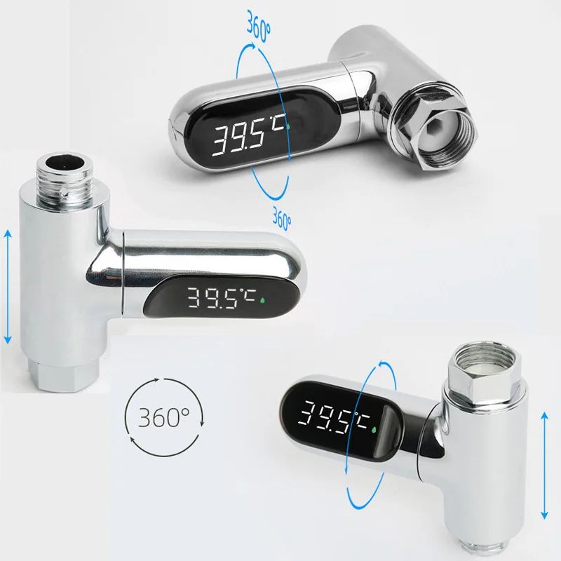LED Display Household Water Shower Thermometer Flow Selfpowered Thermometer For Baby Care Energy Mo 2