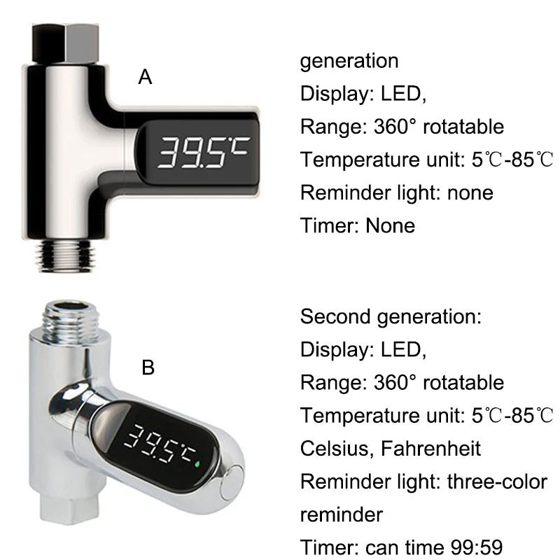 LED Display Household Water Shower Thermometer Flow Selfpowered Thermometer For Baby Care Energy Mo 4