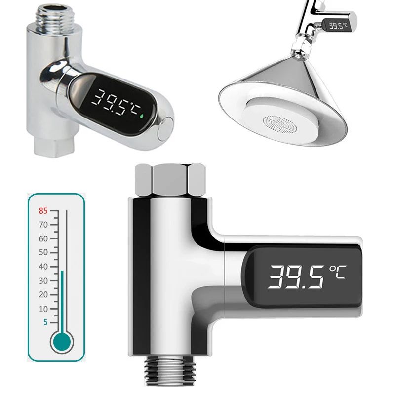 LED Display Household Water Shower Thermometer Flow Selfpowered Thermometer For Baby Care Energy Mo 5