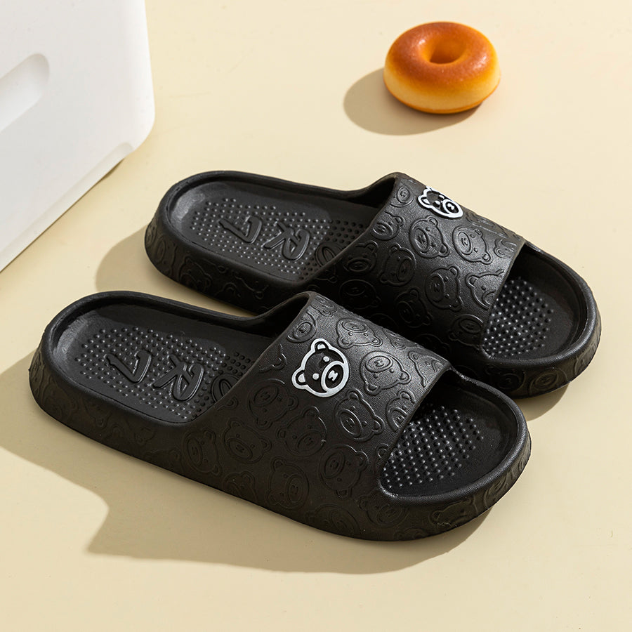Trendy Summer Slippers for Men & Women Soft Comfy Non-Slip Indoor Beach Slippers with Cute Bear Print