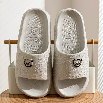 Trendy Summer Slippers for Men & Women Soft Comfy Non-Slip Indoor Beach Slippers with Cute Bear Print