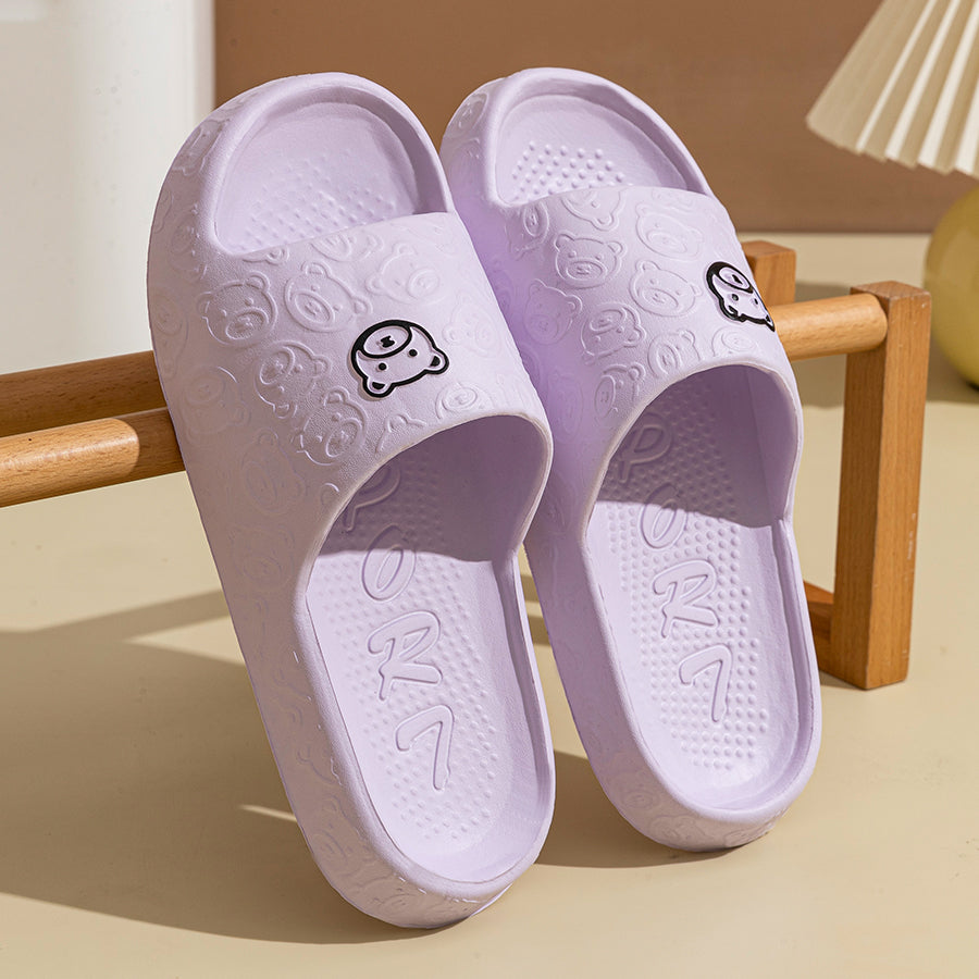 Trendy Summer Slippers for Men & Women Soft Comfy Non-Slip Indoor Beach Slippers with Cute Bear Print