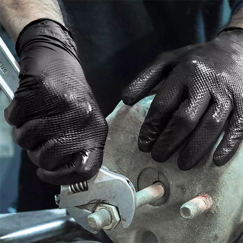 Industrial Black Nitrile Gloves Heavy Duty Disposable Gloves With Diamond Textured Grip Ideal For M 5