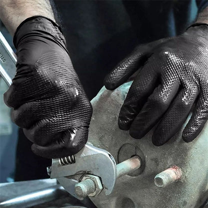 Industrial Black Nitrile Gloves Heavy Duty Disposable Gloves With Diamond Textured Grip Ideal For M 5