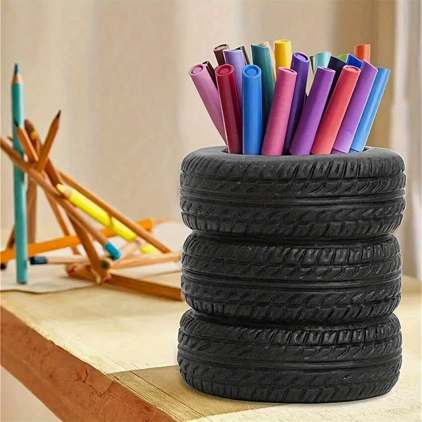 Tire Shaped Pen Holder Sturdy Desk Accessories  MultiFunctional Storage Organizer 1