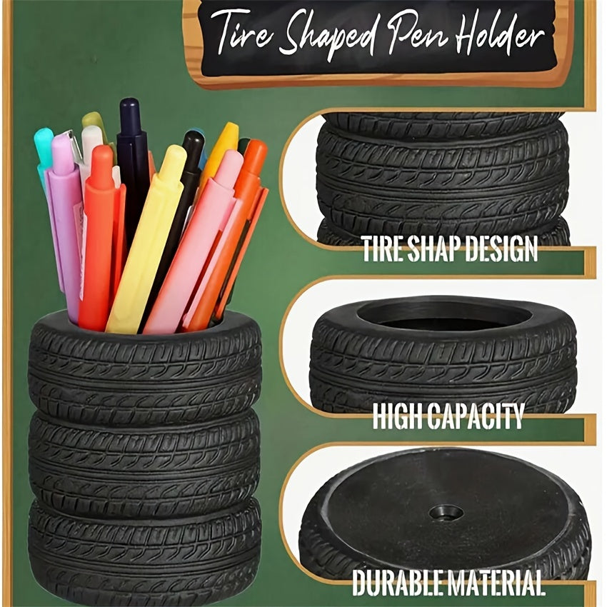 Tire Shaped Pen Holder Sturdy Desk Accessories  MultiFunctional Storage Organizer 4