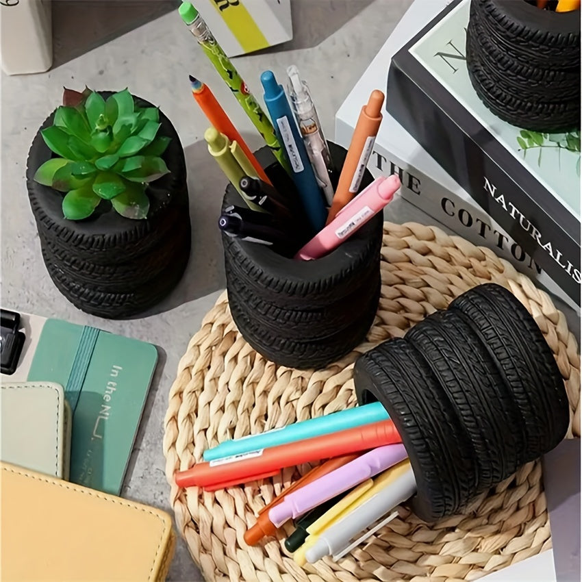 Tire Shaped Pen Holder Sturdy Desk Accessories  MultiFunctional Storage Organizer 2