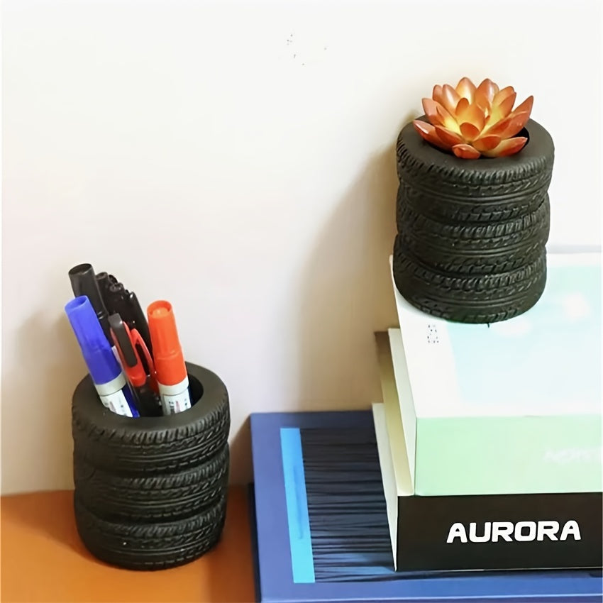 Tire Shaped Pen Holder Sturdy Desk Accessories  MultiFunctional Storage Organizer 3