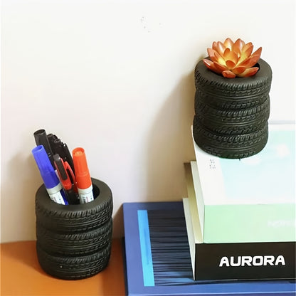 Tire Shaped Pen Holder Sturdy Desk Accessories  MultiFunctional Storage Organizer 3
