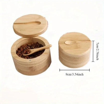 Salt Seasoning Jars Pepper Jar Bamboo Condiment Box Set Multi Bowls Wood Sugar Container With Lid S 5