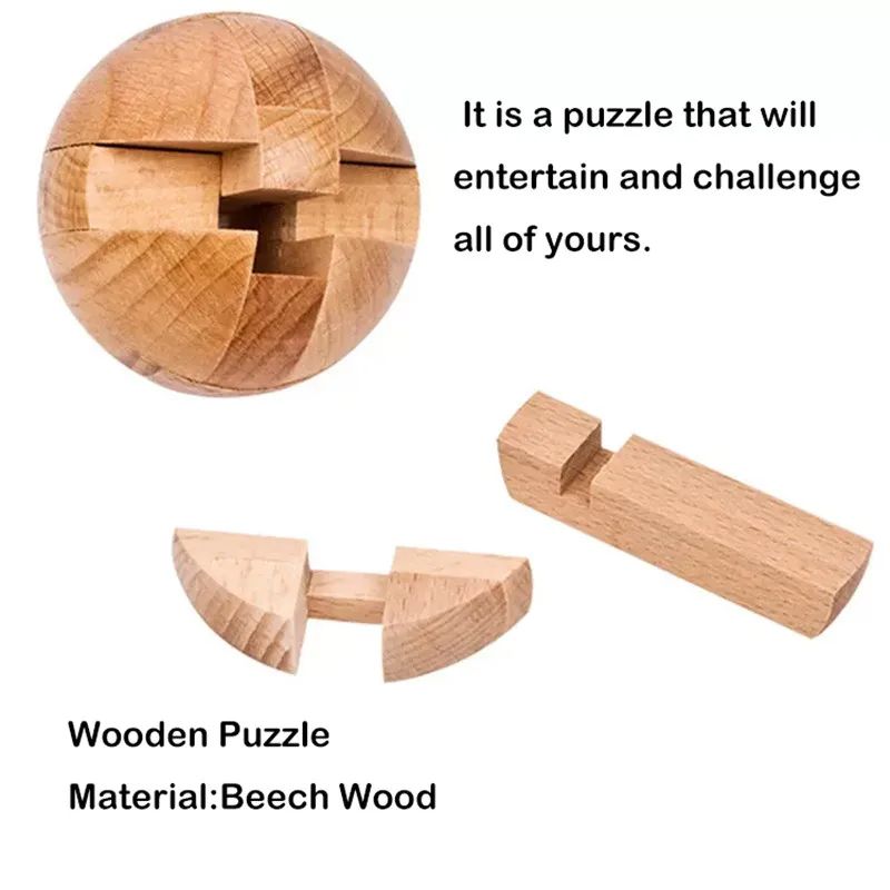 Wooden Kongming Lock Round Ball Shaped Puzzle Brain Teasers Toy Sphere Puzzle For Adults  Kids Inte 5
