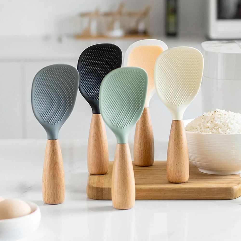 Durable Silicone Spoon for Cooking, Non-stick, Anti-scalding Rice Spoon, High-Temperature Resistant Kitchen Gadgets Tool