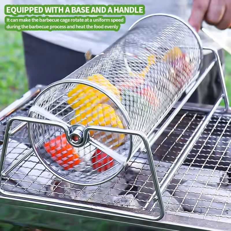 Stainless Steel Rotating BBQ Grill Basket For Roasting And Grilling 3