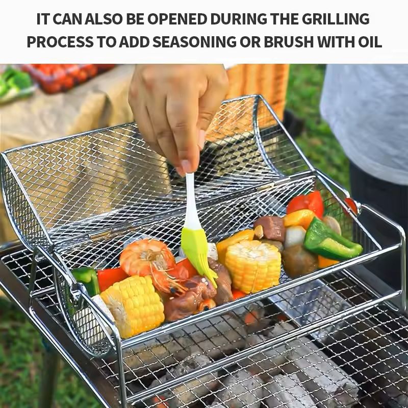 Stainless Steel Rotating BBQ Grill Basket For Roasting And Grilling 5