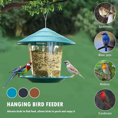 Automatic Hanging Bird Feeder with Multi-Hole Dispenser for Outdoor Use