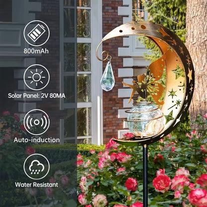 Solar Moon Fairy Garden Light With Crackle Glass Globe And Stake 6