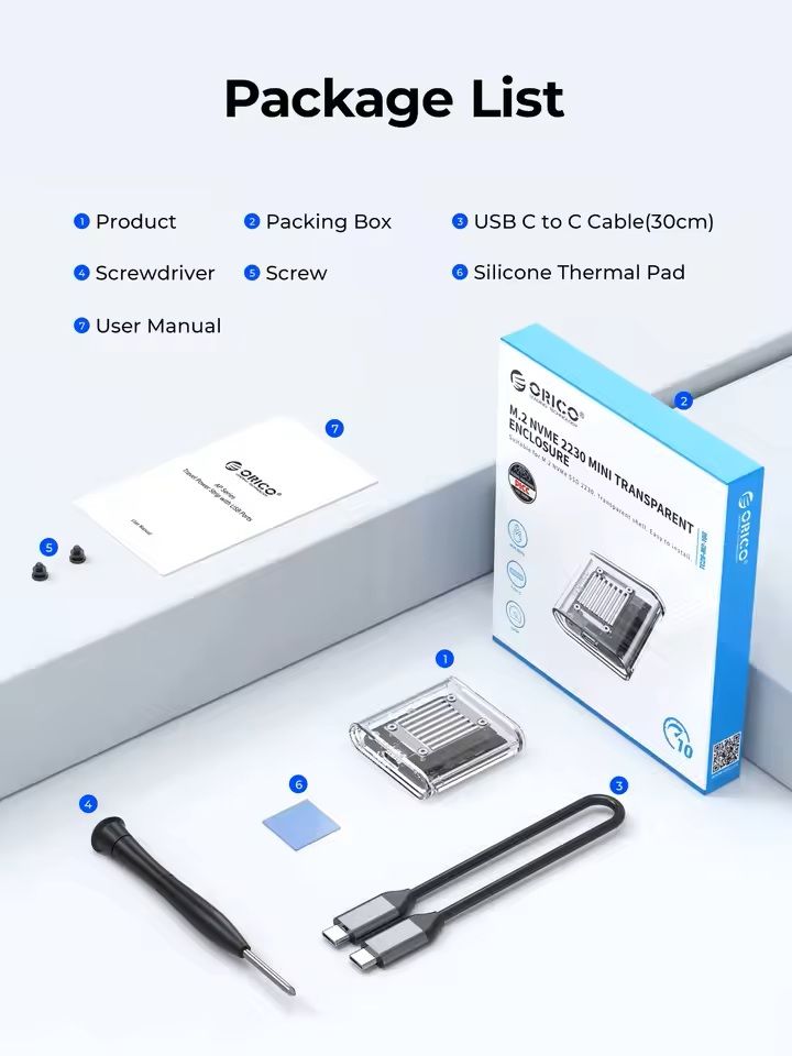 Transparent NVMe SSD Enclosure USB C Adapter 10Gbps 2