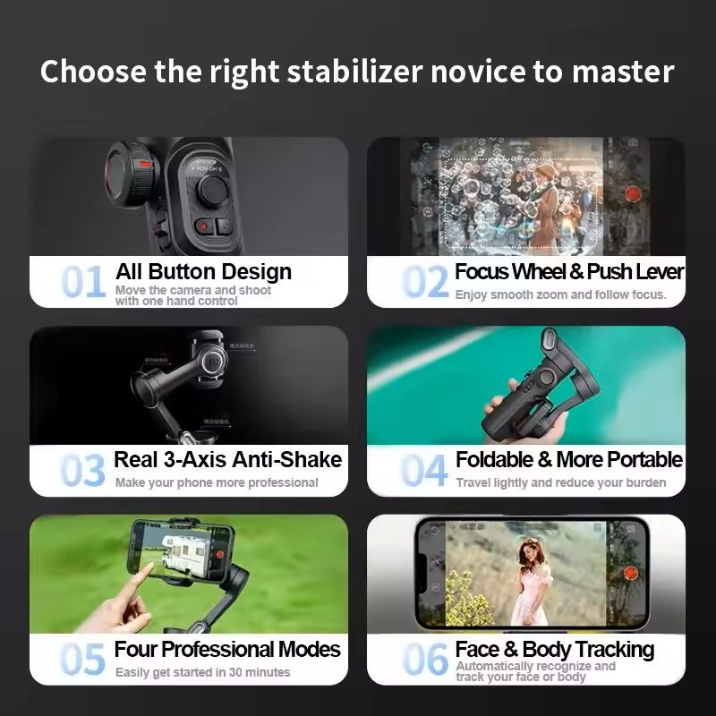 3Axis Smartphone Gimbal Stabilizer With AI Tracking For IPhone And Android 6
