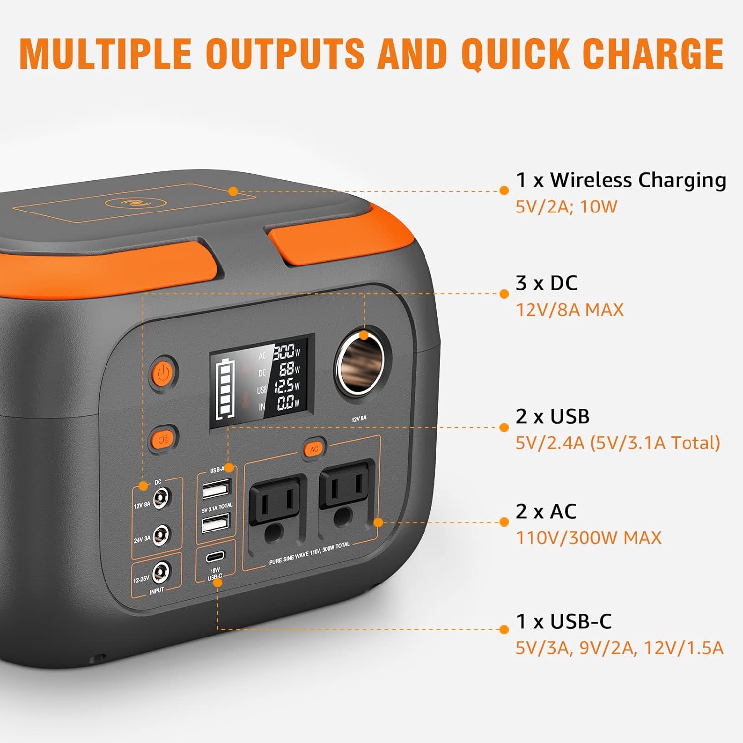 600W Portable Power Station With 110V AC Outlets  Solar Generator Power Bank For Camping Travel  Em 6