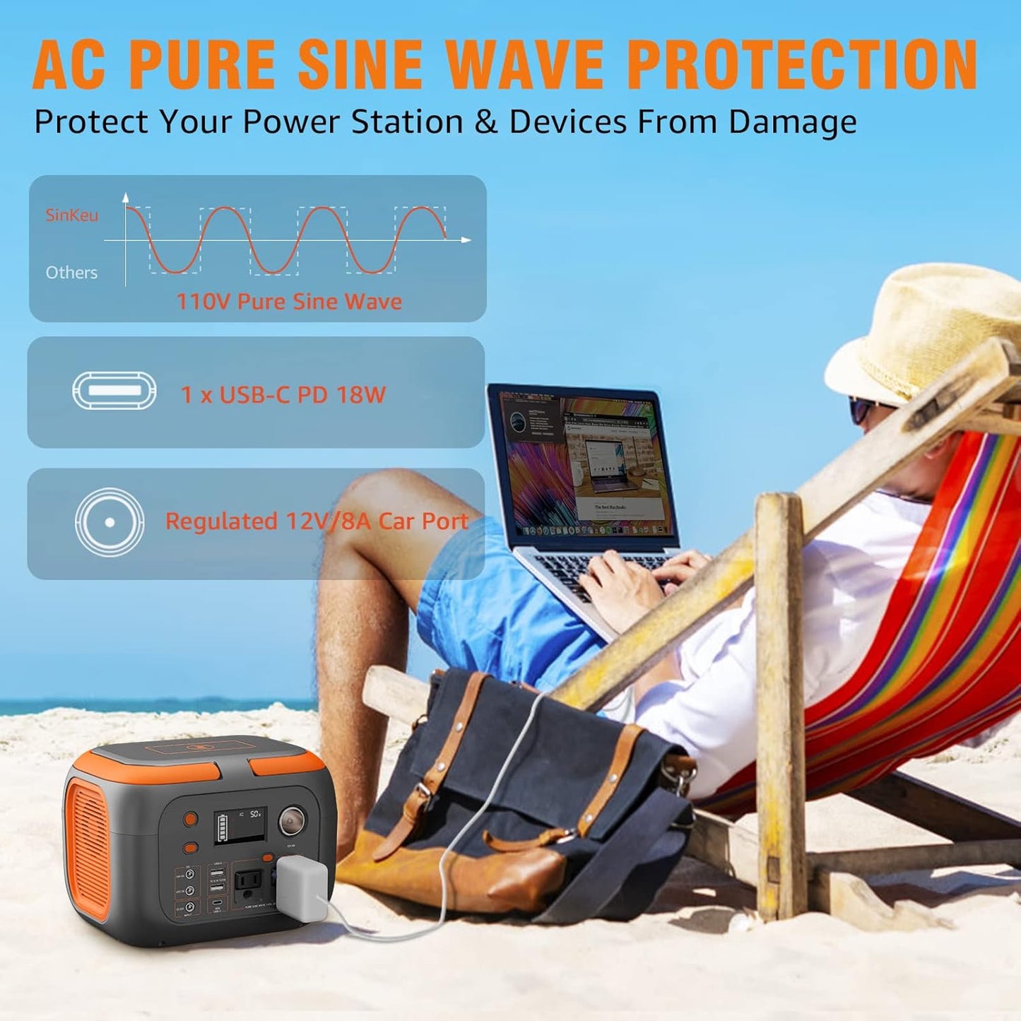 600W Portable Power Station With 110V AC Outlets  Solar Generator Power Bank For Camping Travel  Em 7