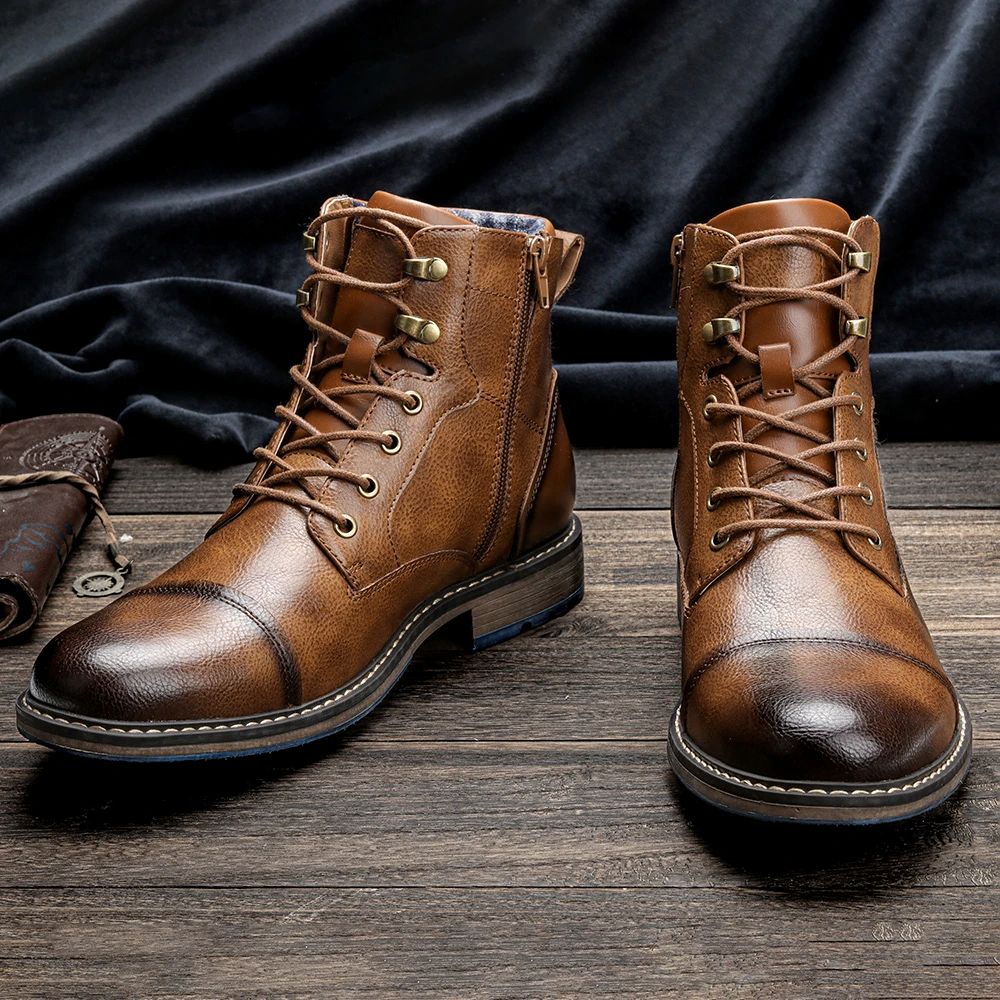 Size 713 Retro Mens Leather Motorcycle Boots 2023 Fashion Combat Boots With LaceUp  Zipper 1