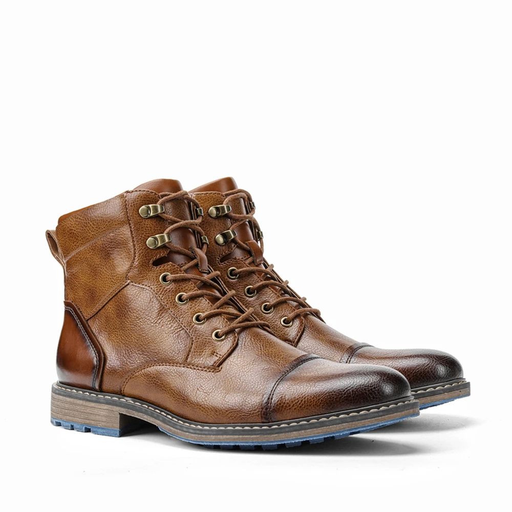 Size 713 Retro Mens Leather Motorcycle Boots 2023 Fashion Combat Boots With LaceUp  Zipper 3