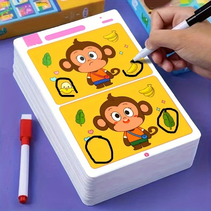 Educational Fault-Finding Game for Kids, Reusable Wipe-Clean Activity Book to Boost Focus & Attention Skills