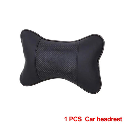 Premium PU Leather Car Neck Pillows Dual Side Support for Head & Neck Pain Relief Breathable Fiber Filled Universal