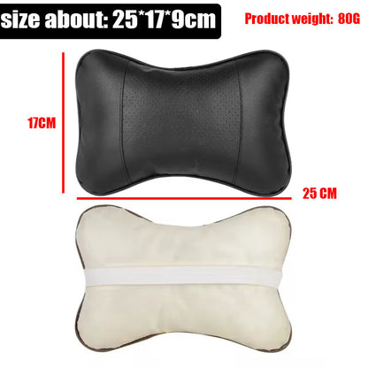 Premium PU Leather Car Neck Pillows Dual Side Support for Head & Neck Pain Relief Breathable Fiber Filled Universal