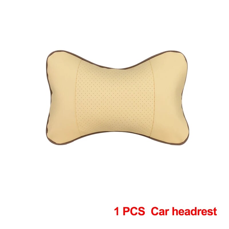 Premium PU Leather Car Neck Pillows Dual Side Support for Head & Neck Pain Relief Breathable Fiber Filled Universal