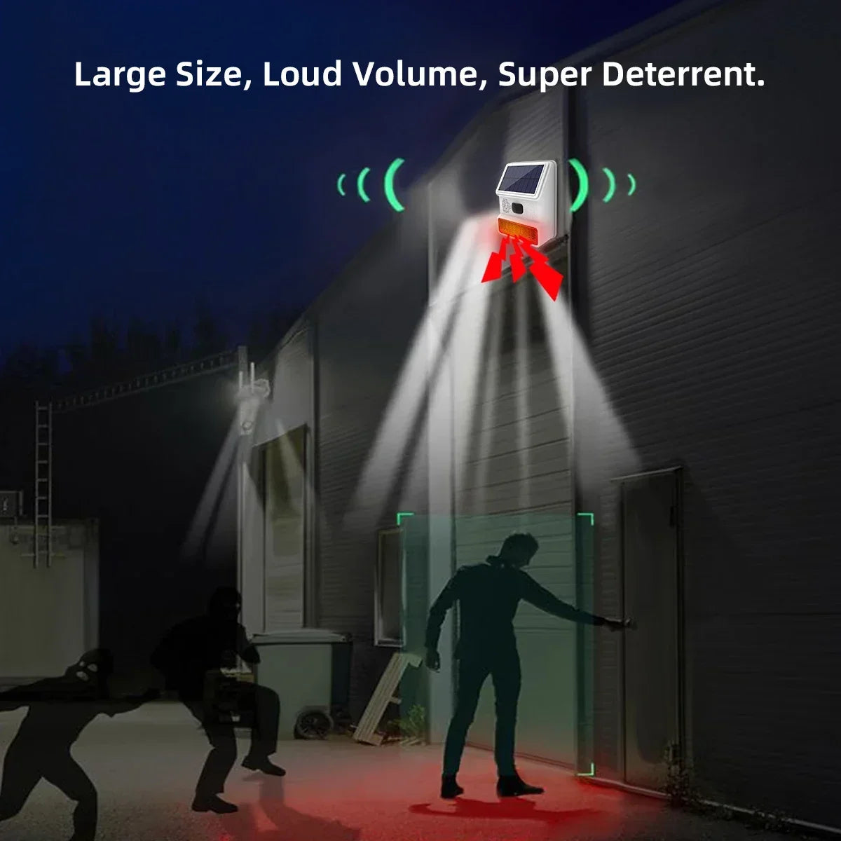 Solar-Powered Wireless Alarm System, 433MHz Waterproof Outdoor Strobe Light with Door and Infrared Sensors