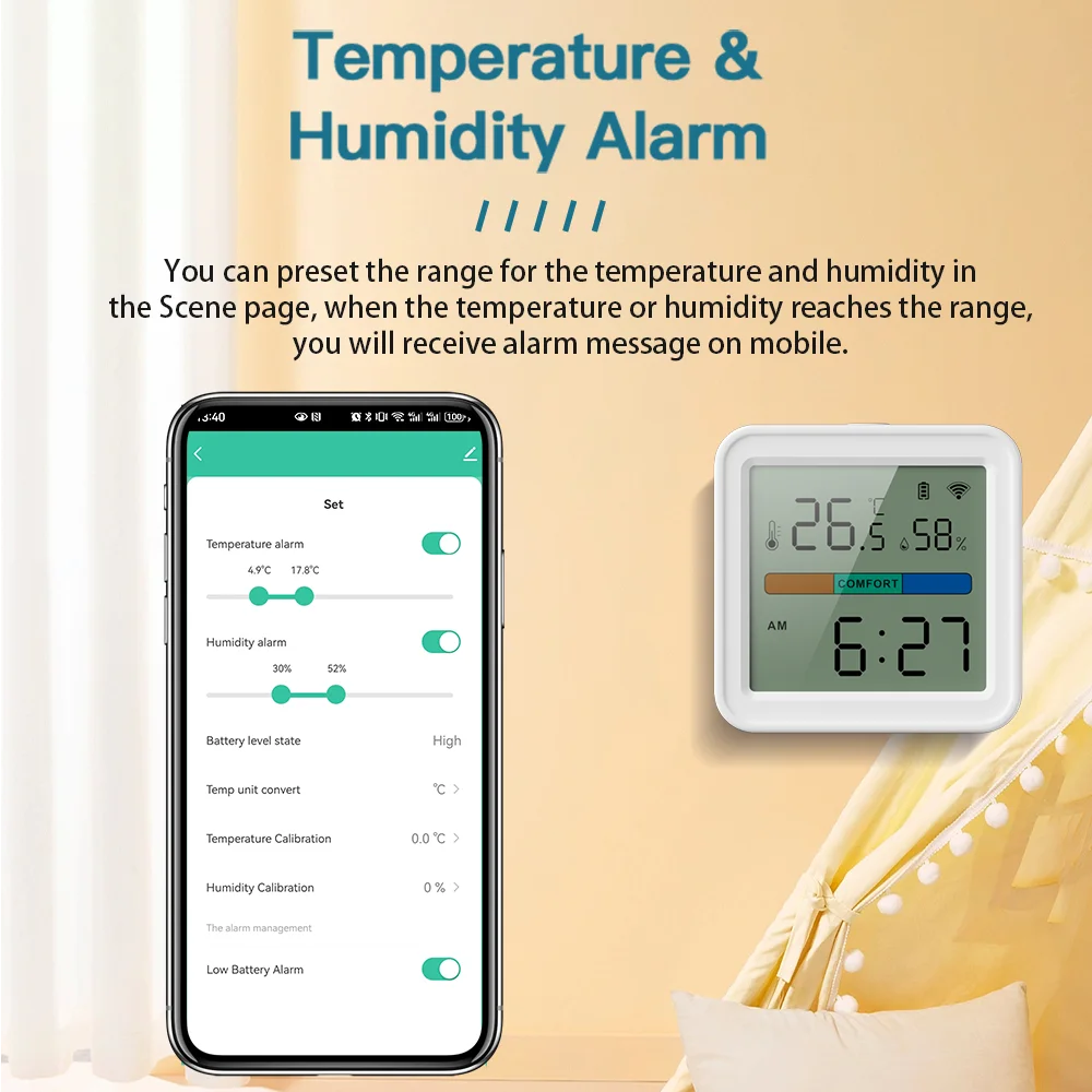 Smart WiFi Thermometer Hygrometer Backlit Temperature  Humidity Sensor For Smart Life Alexa And Goo 2