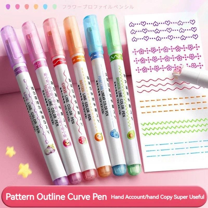 Flower Line Shape Highlighter Pen Roller Tip Curve Liner Marker Kawaii Korean Stationery For School 1