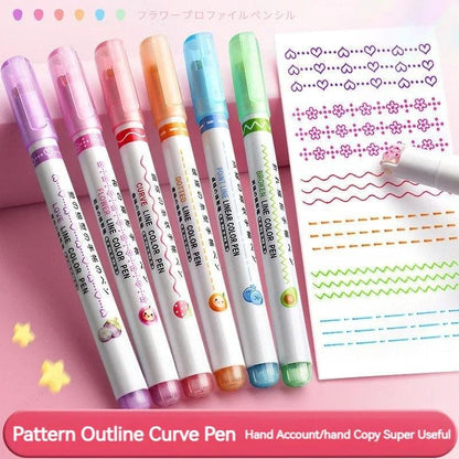 Flower Line Shape Highlighter Pen Roller Tip Curve Liner Marker Kawaii Korean Stationery For School 1