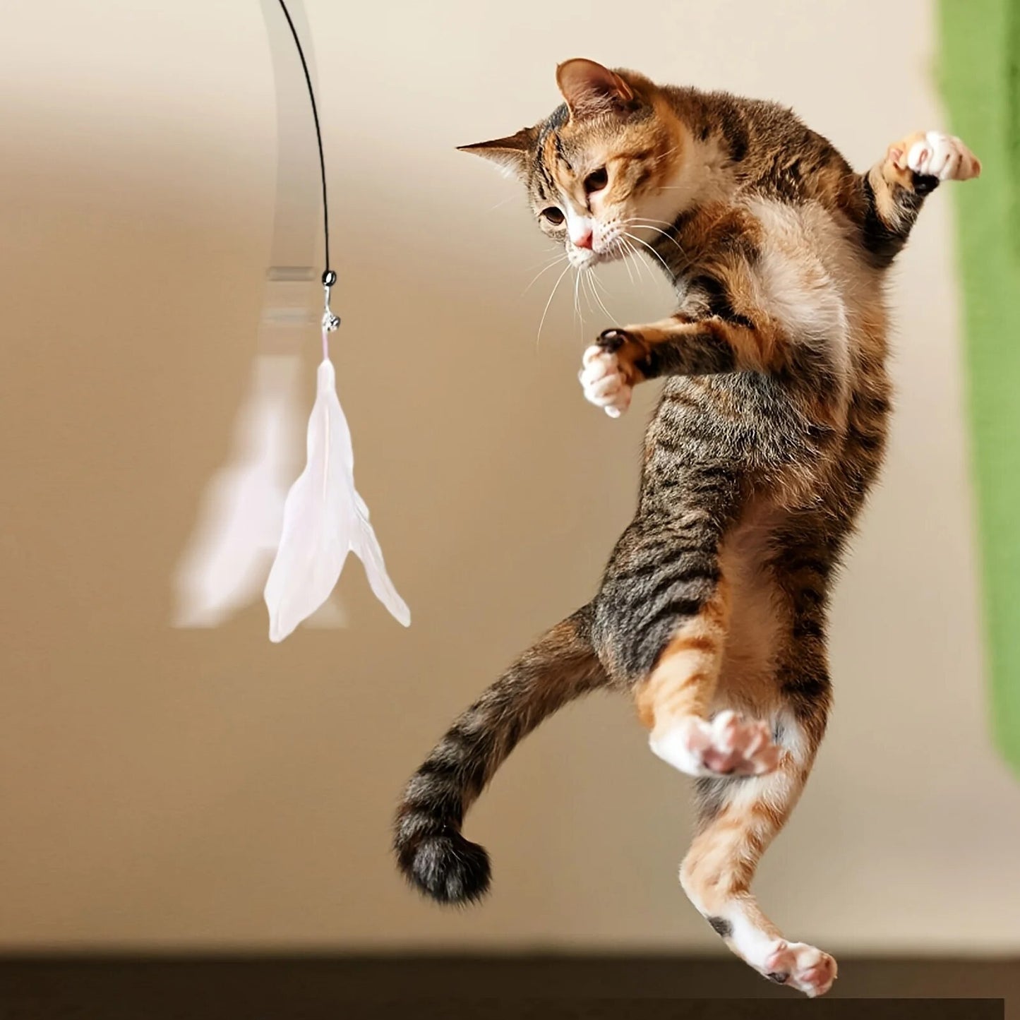 Interactive Cat ToyFeather Wand With Bell  Long Suction Cup PoleStimulating Teaser Toy For Playful  5