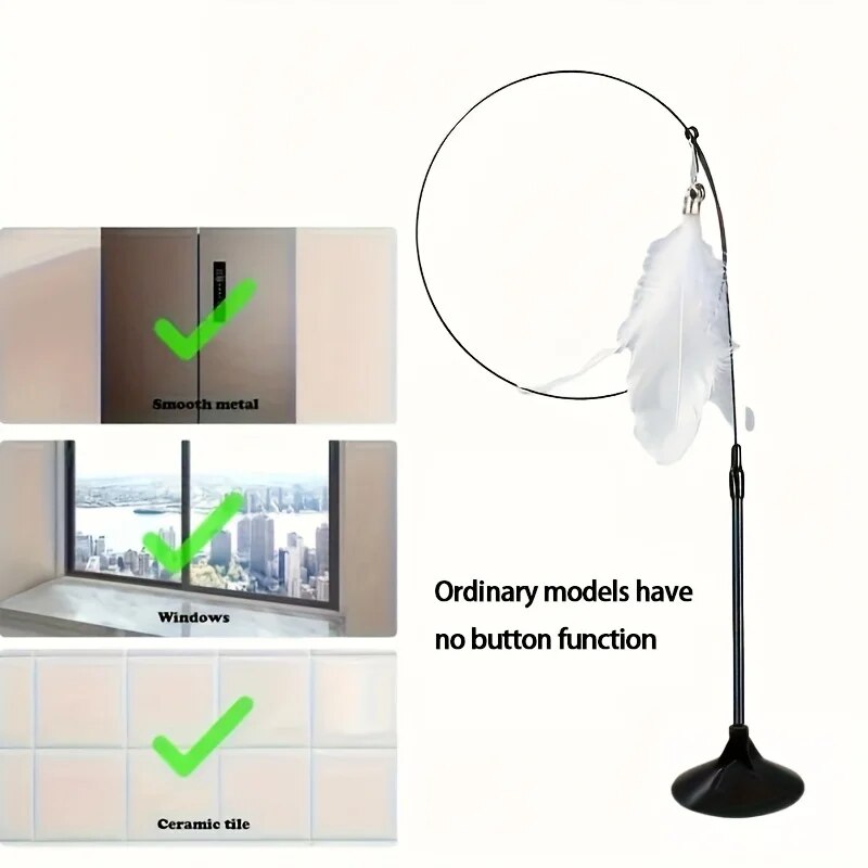 Interactive Cat ToyFeather Wand With Bell  Long Suction Cup PoleStimulating Teaser Toy For Playful  7