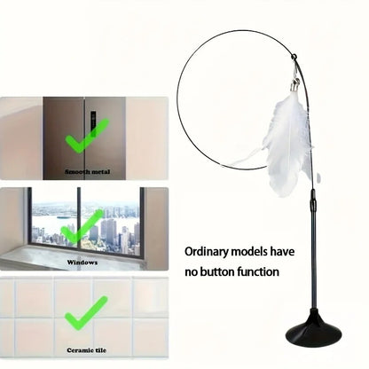 Interactive Cat ToyFeather Wand With Bell  Long Suction Cup PoleStimulating Teaser Toy For Playful  7