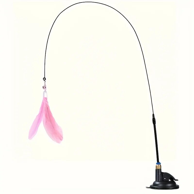 Interactive Cat ToyFeather Wand With Bell  Long Suction Cup PoleStimulating Teaser Toy For Playful  8