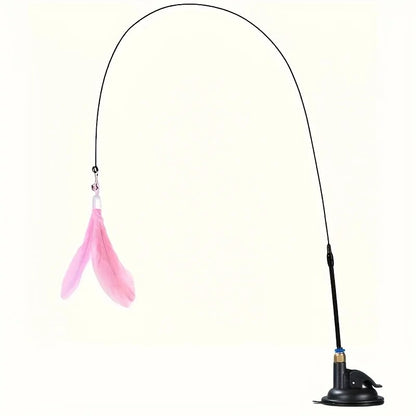 Interactive Cat ToyFeather Wand With Bell  Long Suction Cup PoleStimulating Teaser Toy For Playful  8