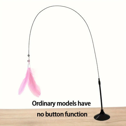 Interactive Cat ToyFeather Wand With Bell  Long Suction Cup PoleStimulating Teaser Toy For Playful  9