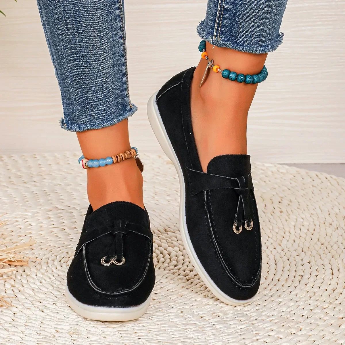 New Lefu Womens Soft Leather Retro SlipOn Flats  Thick Sole Comfortable Lazy StepOn Shoes 2