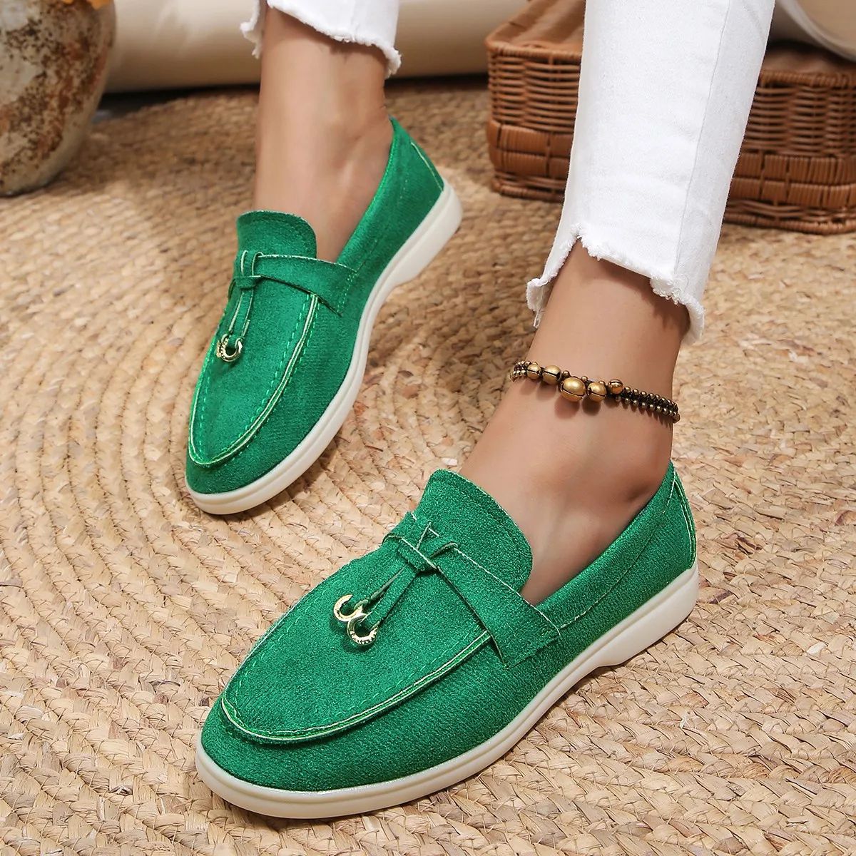 New Lefu Womens Soft Leather Retro SlipOn Flats  Thick Sole Comfortable Lazy StepOn Shoes 4