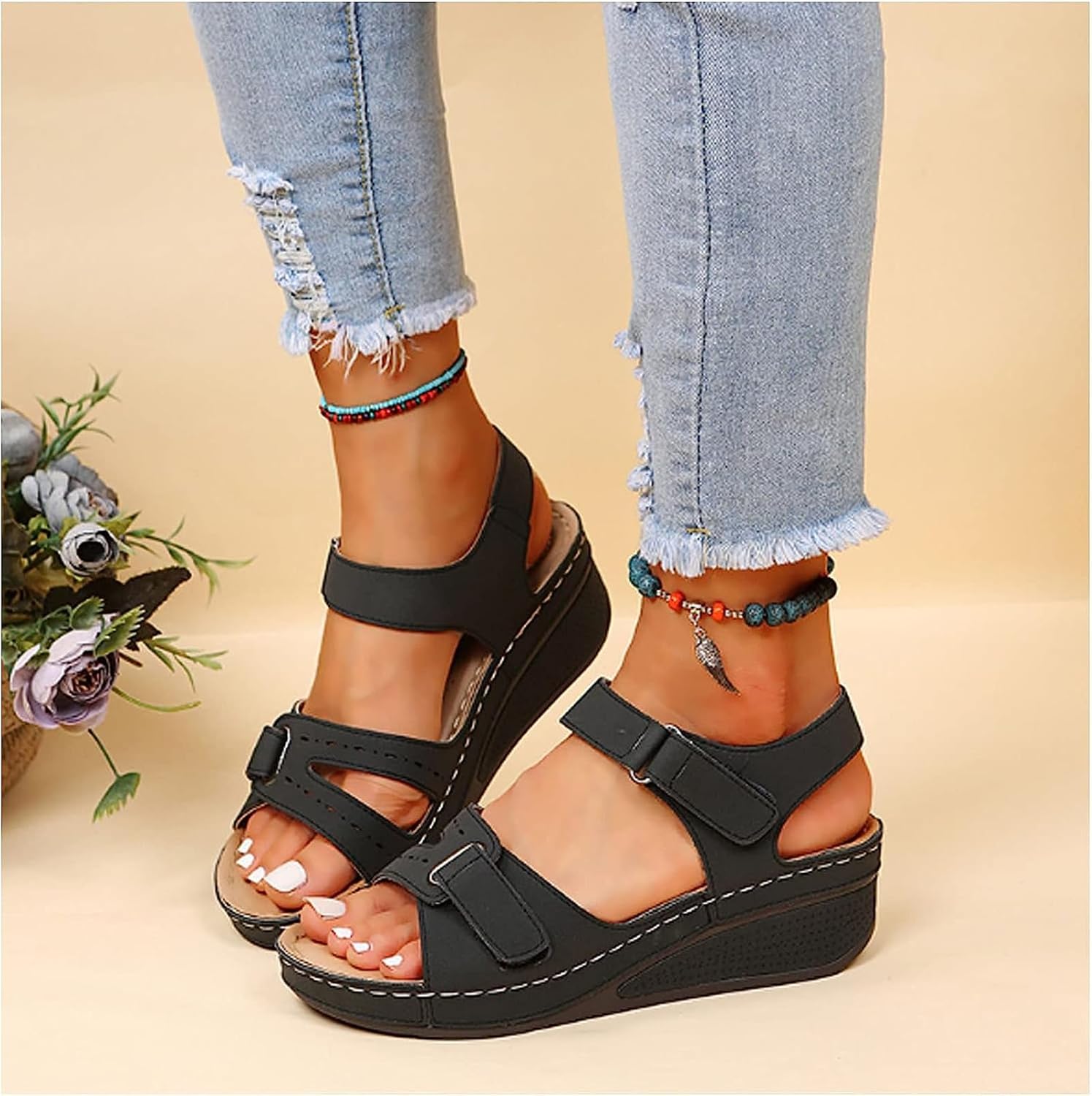 Womens Soft SlipOn Open Toe Walking Sandals  2024 Summer Comfort Footwear 3