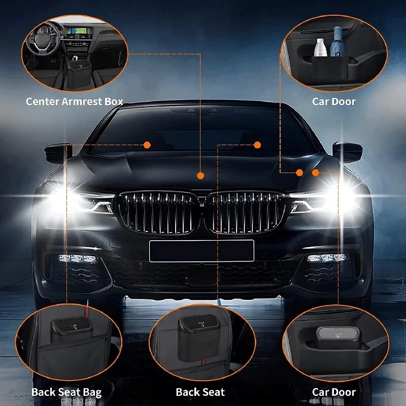 Universal Organizer Car Clamshell Trash Bin, Hanging Vehicle Garbage Can, ABS Square Pressing Trash Storage Box