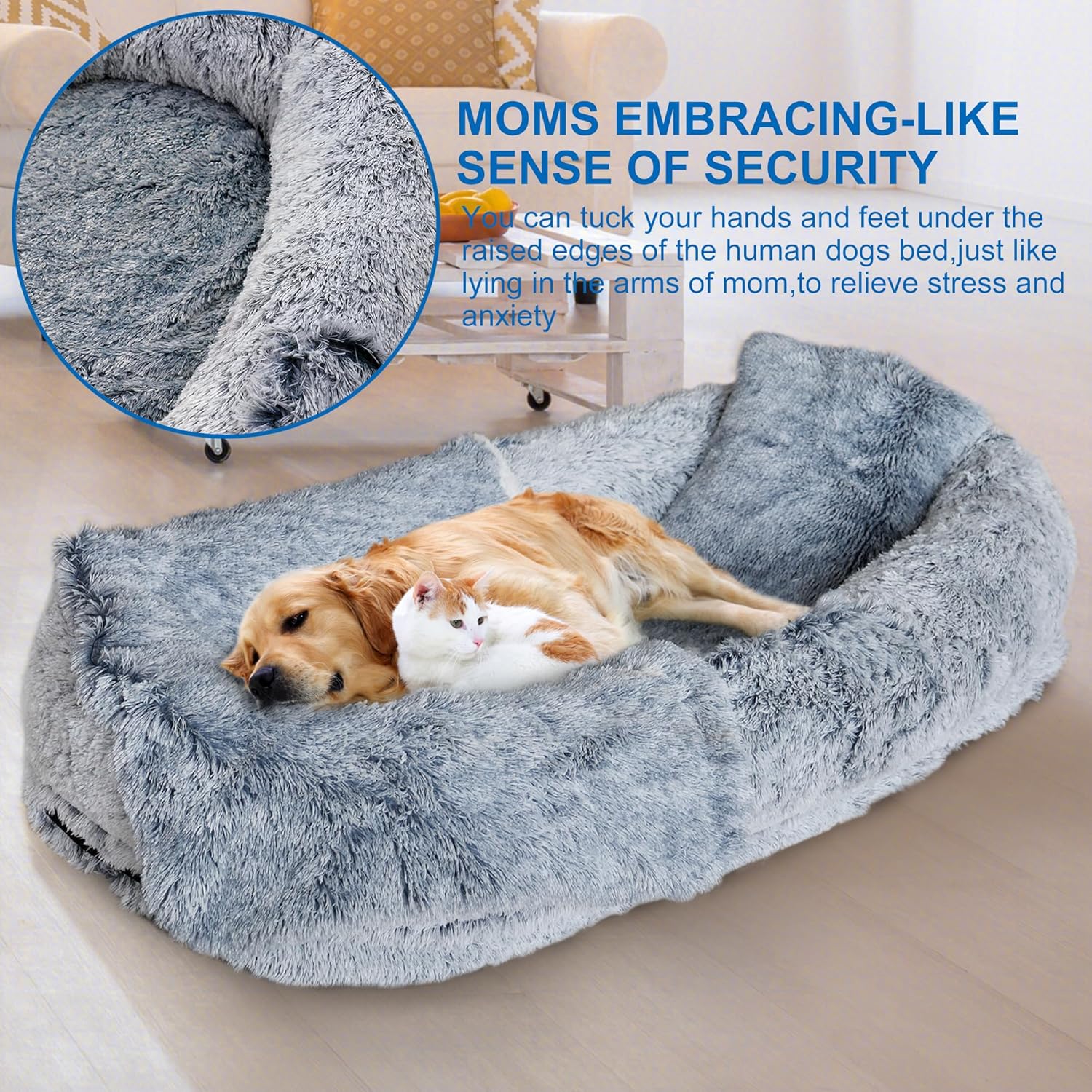 Orthopedic Human Dog Bed  71 X 40 AdultSized Lounger With Removable Cover Light Grey 1
