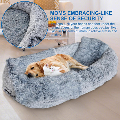 Orthopedic Human Dog Bed  71 X 40 AdultSized Lounger With Removable Cover Light Grey 1