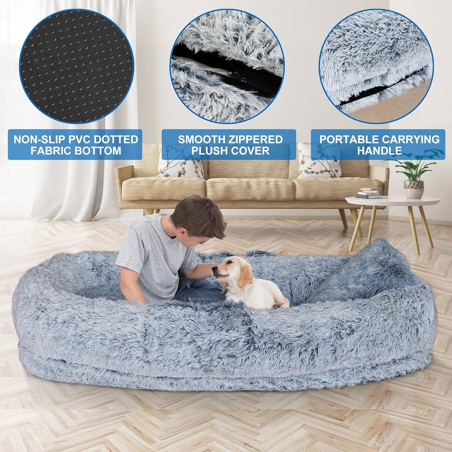 Orthopedic Human Dog Bed  71 X 40 AdultSized Lounger With Removable Cover Light Grey 2
