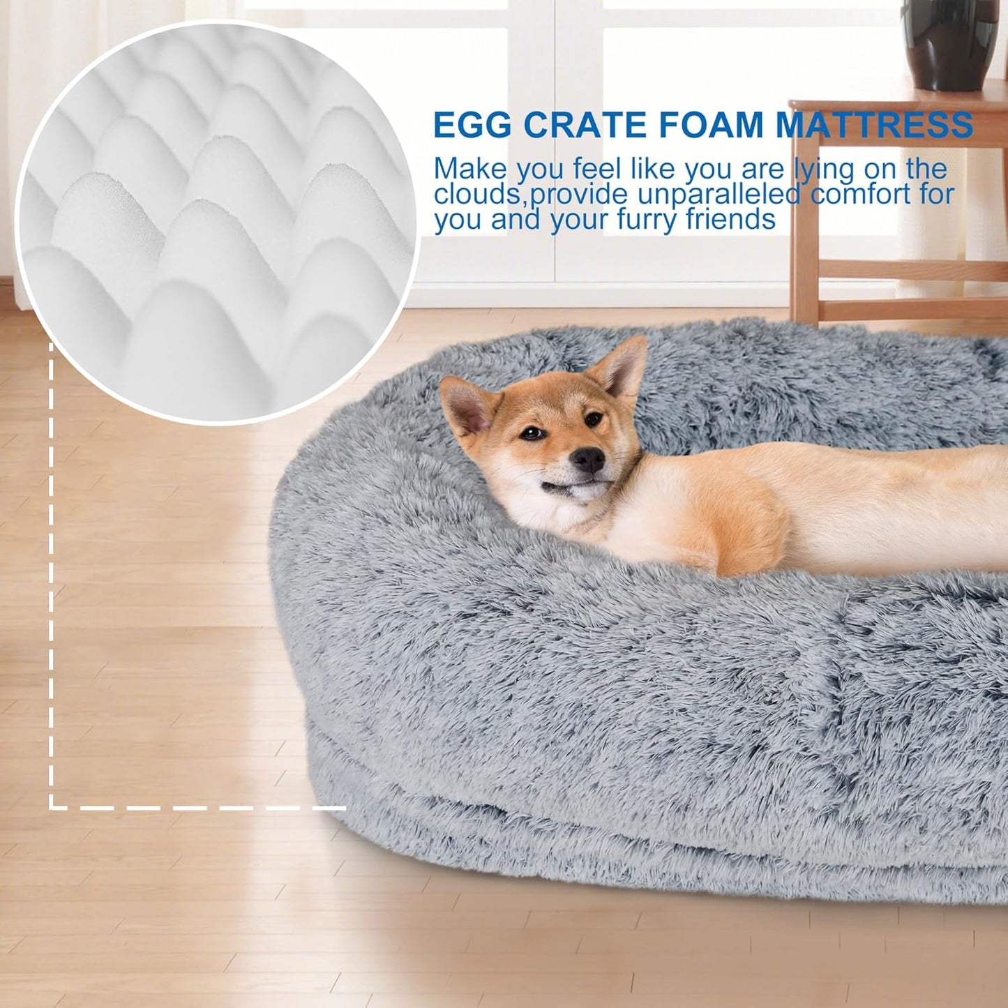 Orthopedic Human Dog Bed  71 X 40 AdultSized Lounger With Removable Cover Light Grey 4