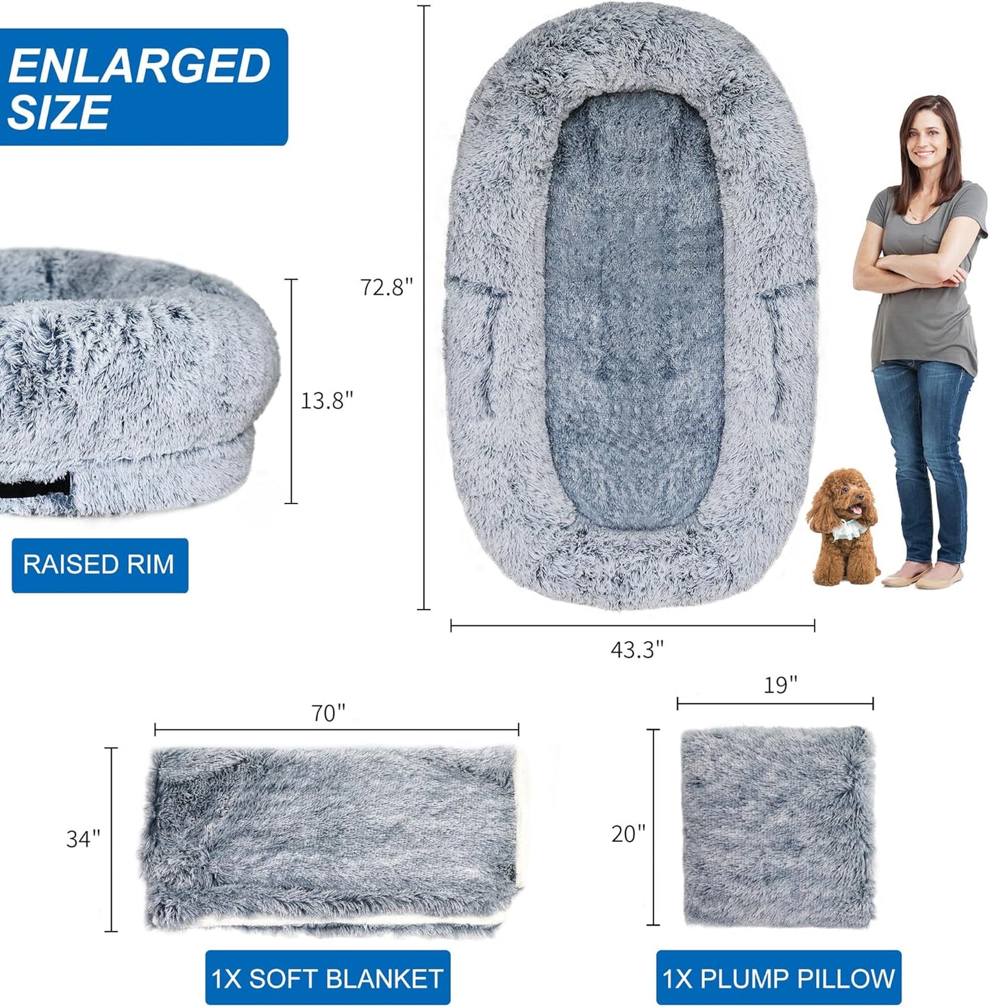 Orthopedic Human Dog Bed  71 X 40 AdultSized Lounger With Removable Cover Light Grey 5